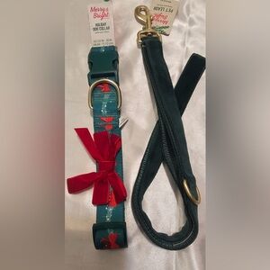Merry & Bright Wreath Collar with Merry & Bright Green Velvet Leash (XL)
